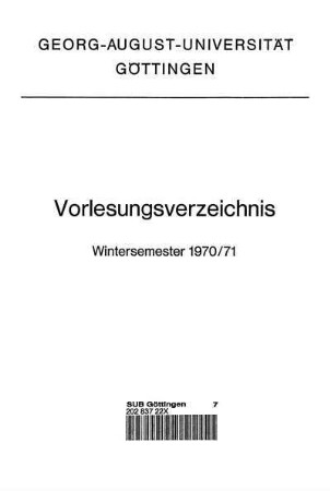 WS 1970/71: Vorlesungsverzeichnis