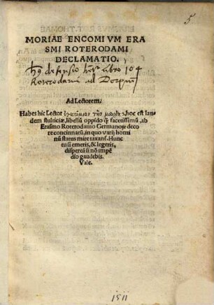Moriae Encomium Erasmi Roterodami Declamatio