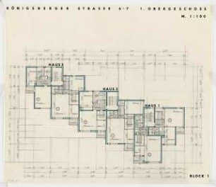 Wohn- und Geschäftshaus Königsberger Straße 6-7, Berlin-Lichterfelde: Grundriss 1. Obergeschoss 1:100