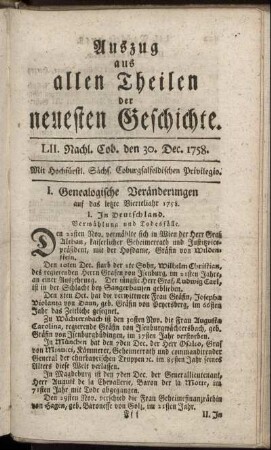 LII. Nachl. Cob. den 30. Dec. 1758.