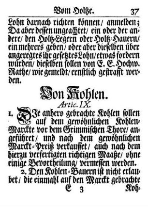 Artic. IX. Von Kohlen