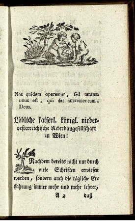 Löbliche kaiserl. königl. niederoesterreichische Ackerbaugesellschaft in Wien!