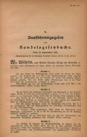 V. Ausführungsgesetz zum Handelsgesetzbuche. Vom 24. September 1899.