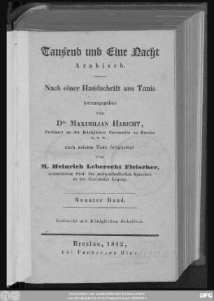 Muǧallad 9: Hāḏā Kitāb Alf laila wa-laila min al-mubtadāʾ ila 'l-muntahā : Arabisch ; Nach einer Handschrift aus Tunis