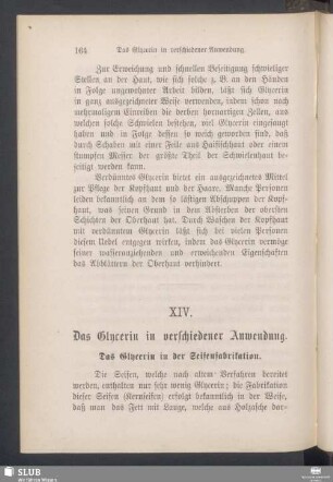XIV. Das Glycerin in verschiedener Anwendung