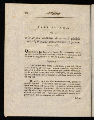 10-18, Pars Altera, sistens observationes quasdam de mercurii phosphorati usu in variis morbis venereis et quibusdam aliis.