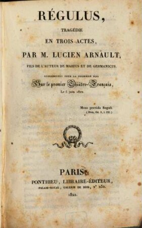 Régulus : tragédie en trois actes