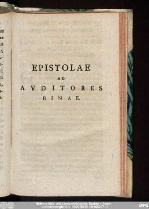 Epistolae Ad Auditores Binae.