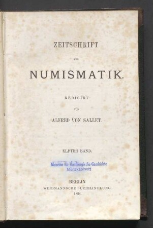 11.1884: Zeitschrift für Numismatik