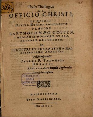 Theses theol. de officio Christi