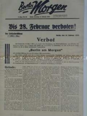 Notausgabe der Tageszeitung "Berlin am Morgen" mit der Bekanntgabe des befristeten Verbots