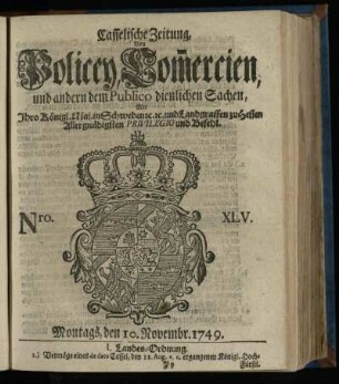 Nro. XLV, Montags, den 10. Novembr. 1749