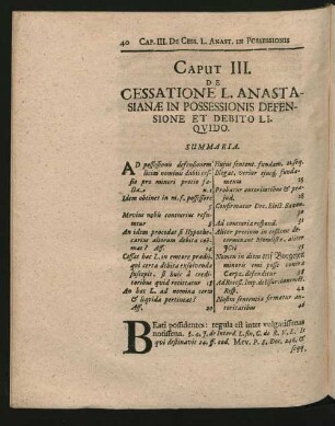 Caput III. De Cessatione L. Anastasianae In Possessionis Defensione Et Debito Liquido.