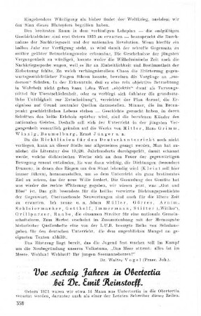Vor sechzig Jahren in Obertertia bei Dr. Emil Reinstorff.