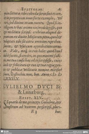 Gulielmo Duci Br. & Lunaeburg. Epist. XIV.