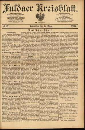 Erste Ausgabe vom Donnerstag, den 15. März 1894.