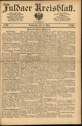 Erste Ausgabe vom Donnerstag, den 15. März 1894.