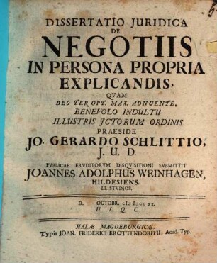 Dissertatio Juridica De Negotiis In Persona Propria Explicandis, [1]