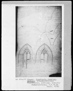 Aufriss und Schnitte eines Turmfensters der Elisabethkirche