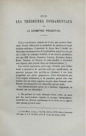 SUR LES THÉORÈMES FONDAMENTAUX DE LA GÉOMÉTRIE PROJECTIVE.