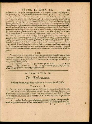 Disputatio X. De Testamentis.