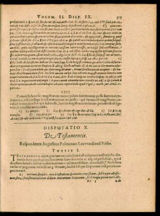 Disputatio X. De Testamentis.