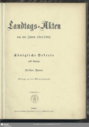 1901/02,3: Landtags-Akten / Königliche Dekrete