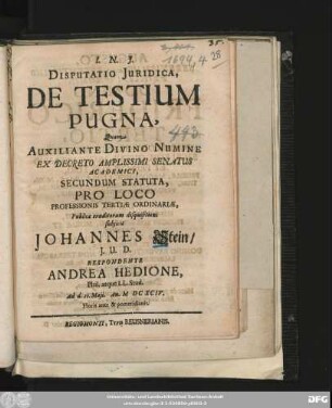 Disputatio Iuridica, De Testium Pugna