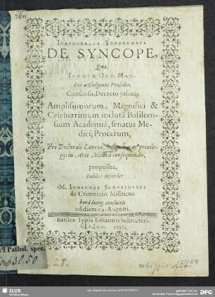 Inauguralia Theoremata De Syncope