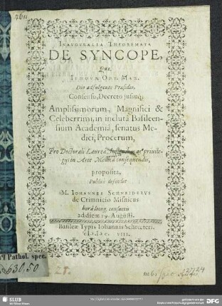 Inauguralia Theoremata De Syncope