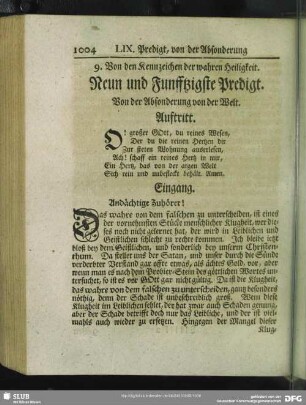 Neun und Funfftzigste Predigt. Von der Absonderung von der Welt