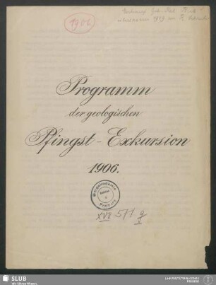 Programm der geologischen Pfingst-Exkursion 1906
