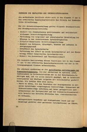 Hinweise zur Gestaltung des Unterrichtsprozesses