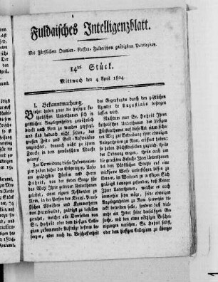 14tes Stück, Ausgabe vom 4. April 1804