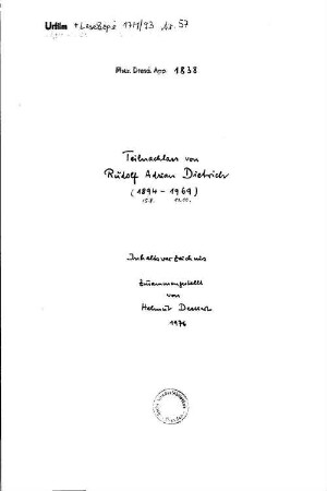 Teilnachlass von Rudolf Adrian Dietrich - Mscr.Dresd.App.1838 : Inhaltsverzeichnis