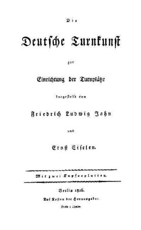 Die Deutsche Turnkunst zur Einrichtung der Turnplätze