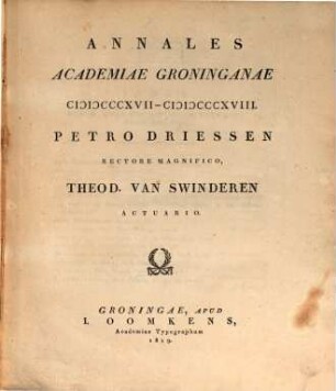 Annales Academiae Groninganae. 1817/18