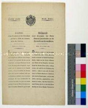 Verordnung von Pierre Daru Generalintendant in Preußen betreffend den Gebrauch von Pferden der französischen Armee durch Offiziere und Beamte (dt./frz.)