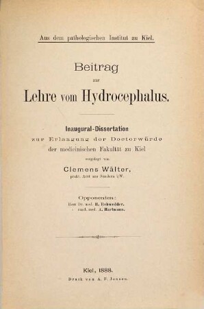 Beitrag zur Lehre vom Hydrocephalus