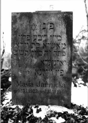 Grabstein 385 (Index: 100092509) Material: Granit Zustand: gut Maße HxBxT: 86x53x14 cm Beschreibung: Stele mit geradem Abschluß Symbolik: Davidstern: Grabstein 385