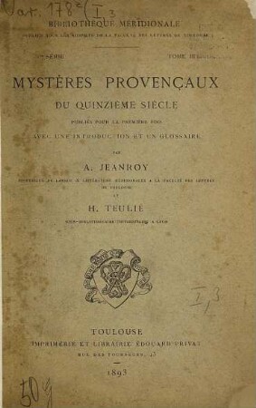 Mystères provencaux du quinzième siècle