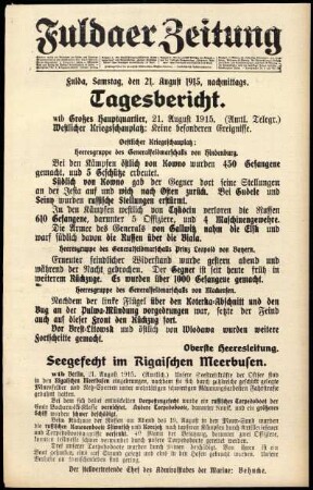 Ausgabe vom Samstag, den 21. August 1915.