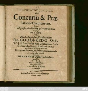 Disputatio Iuridica De Concursu & Praelatione Creditorum