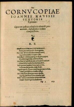 Cornucopiae Ioannis Ravisii Textoris Epitome: