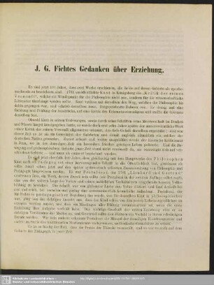 J. G. Fichtes Gedanken über Erziehung