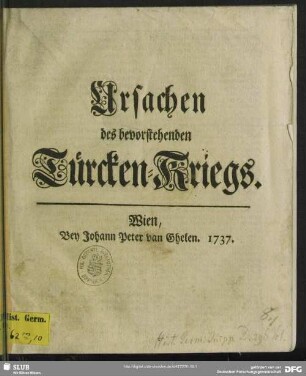 Ursachen des bevorstehenden Türcken-Kriegs