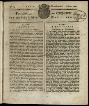 No. 14, Sonnabend den 15. Februar 1812