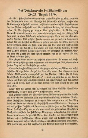Auf Brückenwache bei Blainville am 24./25. August 1914.