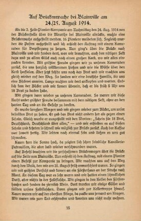 Auf Brückenwache bei Blainville am 24./25. August 1914.