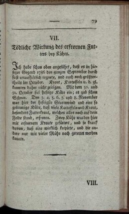 VII. Tödliche Wirkung des erfronen Futters bey Kühen. - XII. Beobachtung einer sonderbaren Krankheit unter Karpfen.